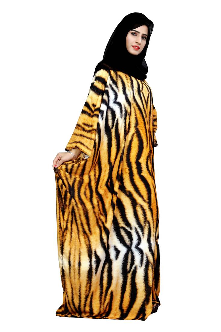 Justkartit Arabic Animal Printed Casual Wear Imported Abaya Burqa For Women With Chiffon Hijab