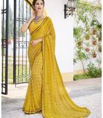 Yellow printed georgette saree with blouse