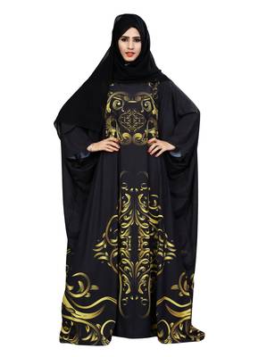 Justkartit Black Color Outdoor Wear Free Size Imported Abaya Burqa For Women With Chiffon Hijab 1