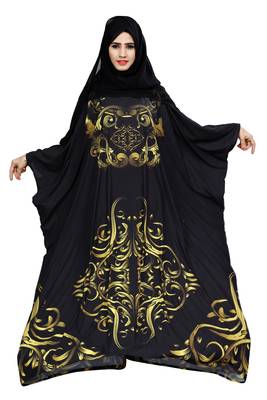 Justkartit Black Color Outdoor Wear Free Size Imported Abaya Burqa For Women With Chiffon Hijab 2