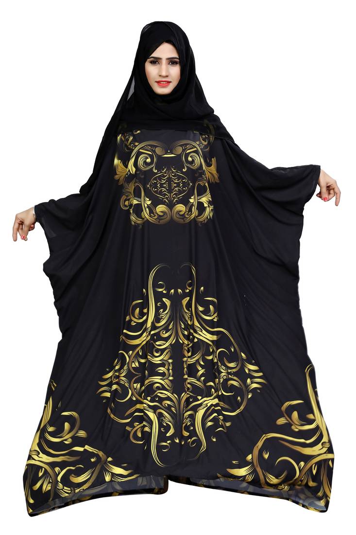 Justkartit Black Color Outdoor Wear Free Size Imported Abaya Burqa For Women With Chiffon Hijab