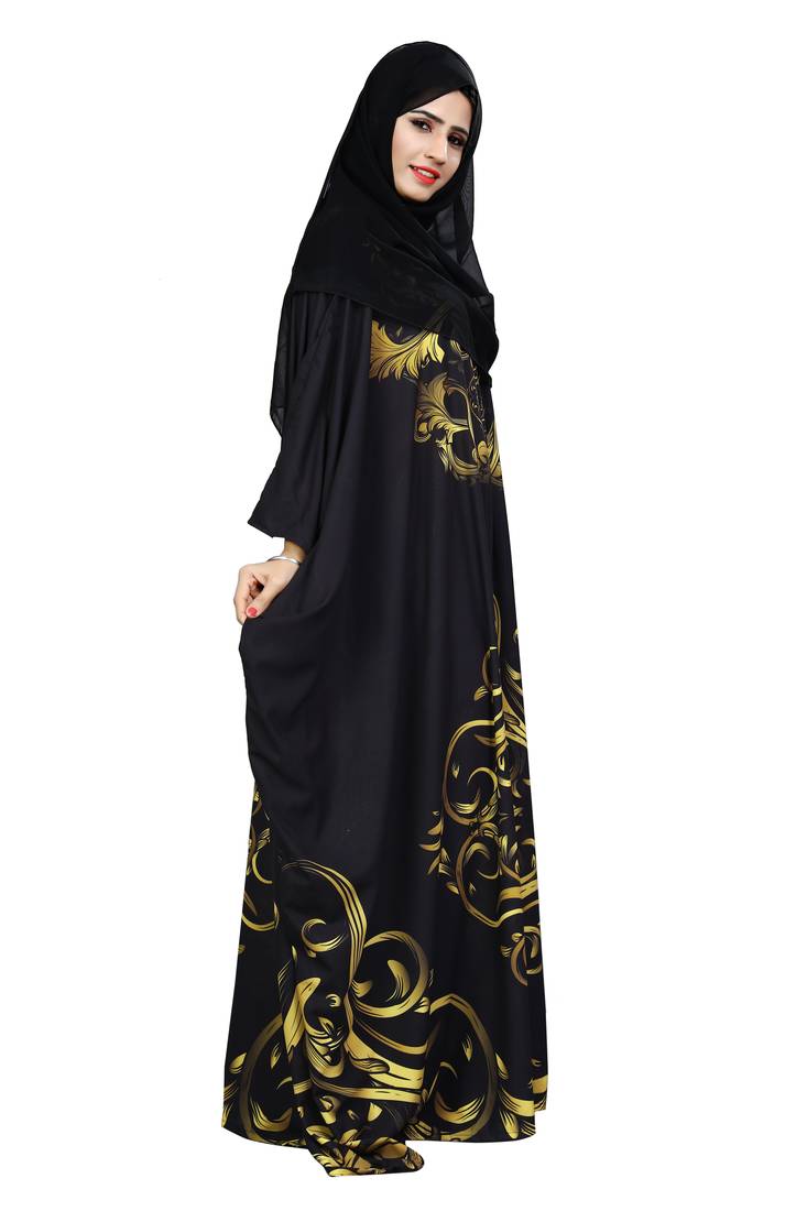 Justkartit Black Color Outdoor Wear Free Size Imported Abaya Burqa For Women With Chiffon Hijab