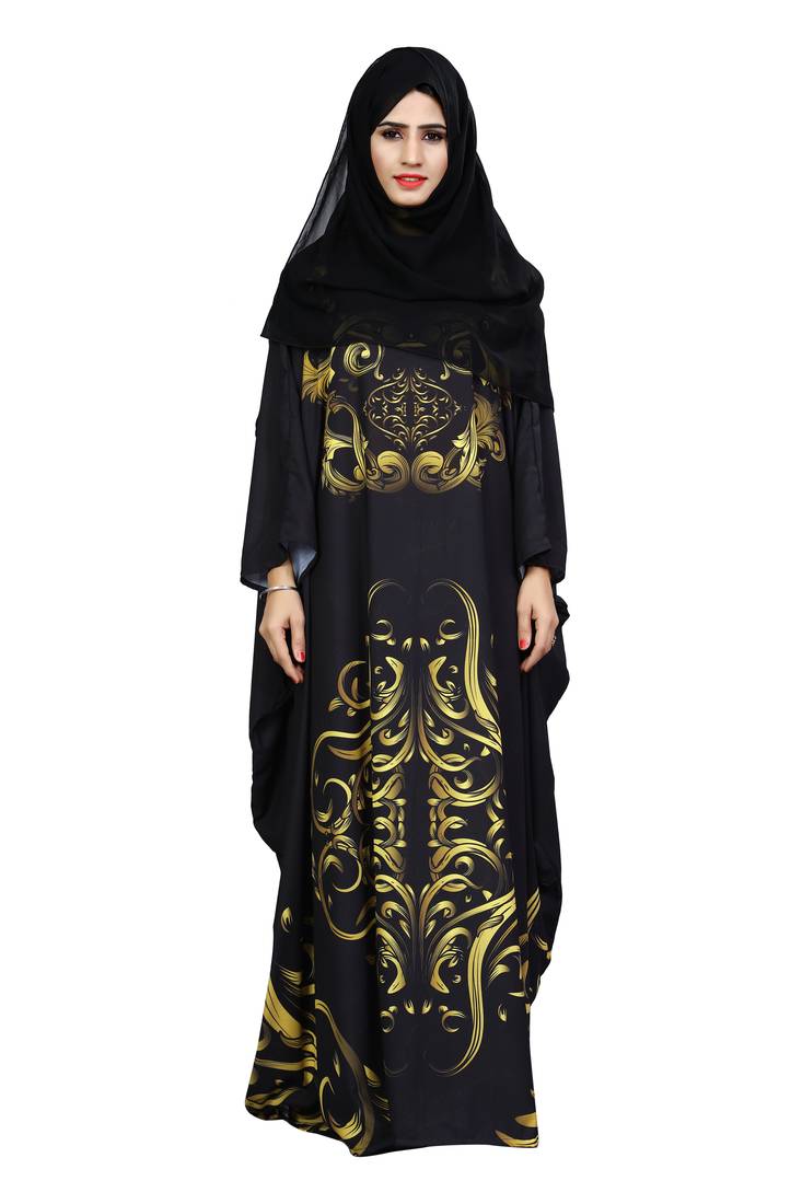 Justkartit Black Color Outdoor Wear Free Size Imported Abaya Burqa For Women With Chiffon Hijab
