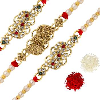 Multi Color Combo Of 3 Pieces Kundan Rakhi 1