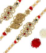 Multi Color Combo Of 3 Pieces Kundan Rakhi