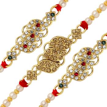 Multi Color Combo Of 3 Pieces Kundan Rakhi 2