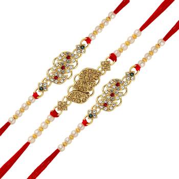 Multi Color Combo Of 3 Pieces Kundan Rakhi 3