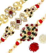 Maroon & Green Color Combo Of 3 Pieces Kundan Rakhi