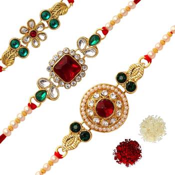 Maroon Color Combo Of 3 Pieces Kundan Rakhi 1