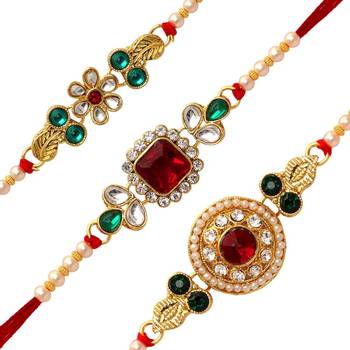 Maroon Color Combo Of 3 Pieces Kundan Rakhi 2