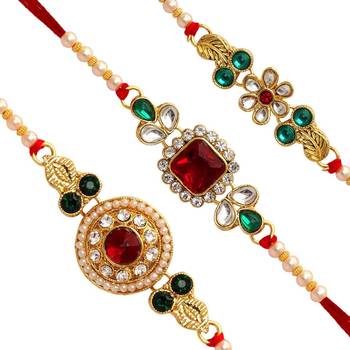 Maroon Color Combo Of 3 Pieces Kundan Rakhi 3