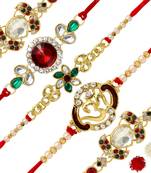 Maroon & Green Color Combo Of 5 Pieces Kundan Rakhi