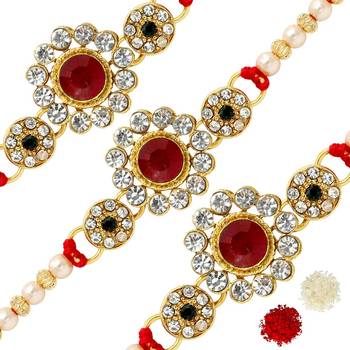 Maroon Color Combo Of 3 Pieces Kundan Rakhi 1
