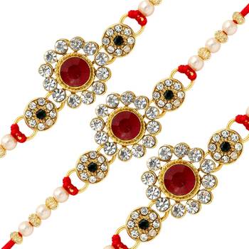 Maroon Color Combo Of 3 Pieces Kundan Rakhi 2
