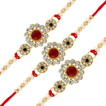 Maroon Color Combo Of 3 Pieces Kundan Rakhi 3