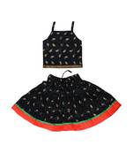 Black Baby Girls Skirt and Top Self Design Hand Block Print