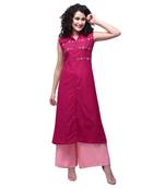 Pink embroidered cotton kurtas-and-kurtis