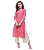 Peach printed cotton kurtas-and-kurtis