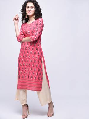Peach printed cotton kurtas-and-kurtis 2