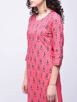 Peach printed cotton kurtas-and-kurtis 3