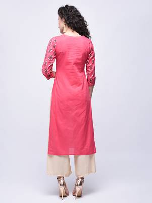 Peach printed cotton kurtas-and-kurtis 4