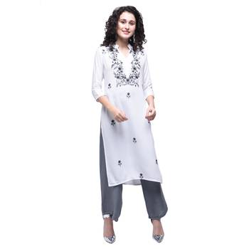 White embroidered rayon kurtas-and-kurtis 1