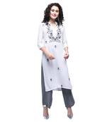 White embroidered rayon kurtas-and-kurtis