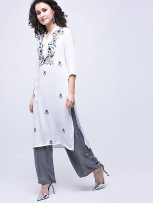 White embroidered rayon kurtas-and-kurtis 2