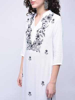 White embroidered rayon kurtas-and-kurtis 3
