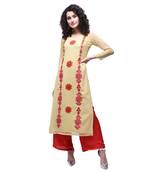 Beige embroidered georgette kurtas-and-kurtis