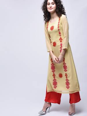 Beige embroidered georgette kurtas-and-kurtis 2