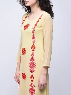Beige embroidered georgette kurtas-and-kurtis 3
