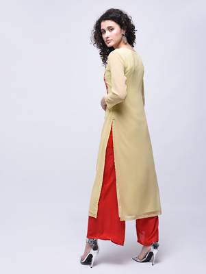 Beige embroidered georgette kurtas-and-kurtis 4