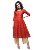 Red printed cotton kurtas-and-kurtis