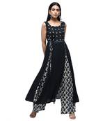 Black embroidered rayon kurtas-and-kurtis