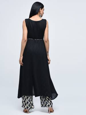 Black embroidered rayon kurtas-and-kurtis 4