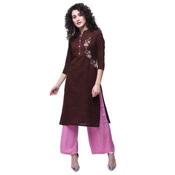 Brown embroidered cotton kurtas-and-kurtis 1