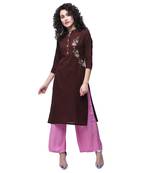 Brown embroidered cotton kurtas-and-kurtis