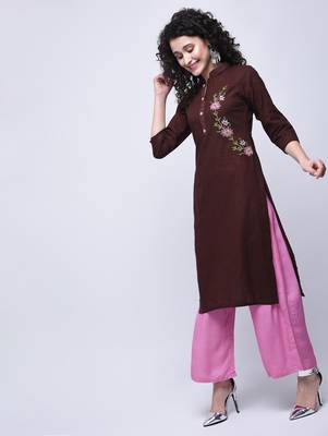 Brown embroidered cotton kurtas-and-kurtis 2