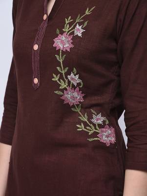 Brown embroidered cotton kurtas-and-kurtis 3