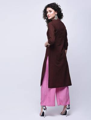 Brown embroidered cotton kurtas-and-kurtis 4