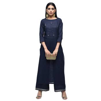 Navy-blue plain cotton kurtas-and-kurtis 1