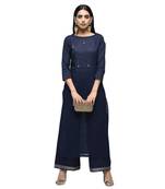 Navy-blue plain cotton kurtas-and-kurtis
