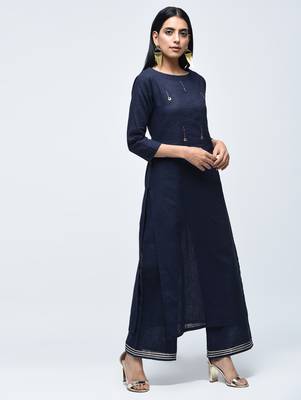 Navy-blue plain cotton kurtas-and-kurtis 2