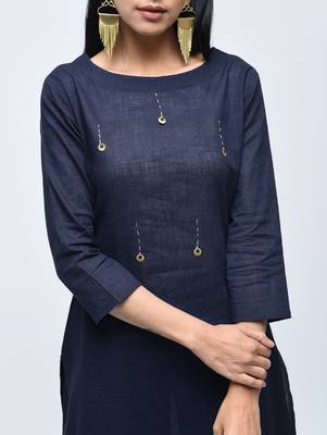 Navy-blue plain cotton kurtas-and-kurtis 3