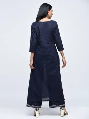 Navy-blue plain cotton kurtas-and-kurtis 4