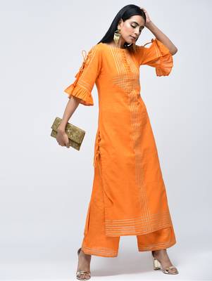 Yellow plain cotton kurtas-and-kurtis 2