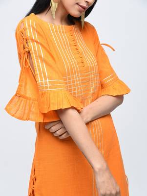 Yellow plain cotton kurtas-and-kurtis 3