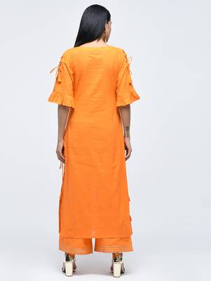 Yellow plain cotton kurtas-and-kurtis 4