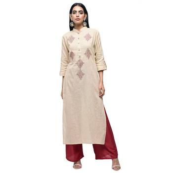 Beige embroidered cotton kurtas-and-kurtis 1